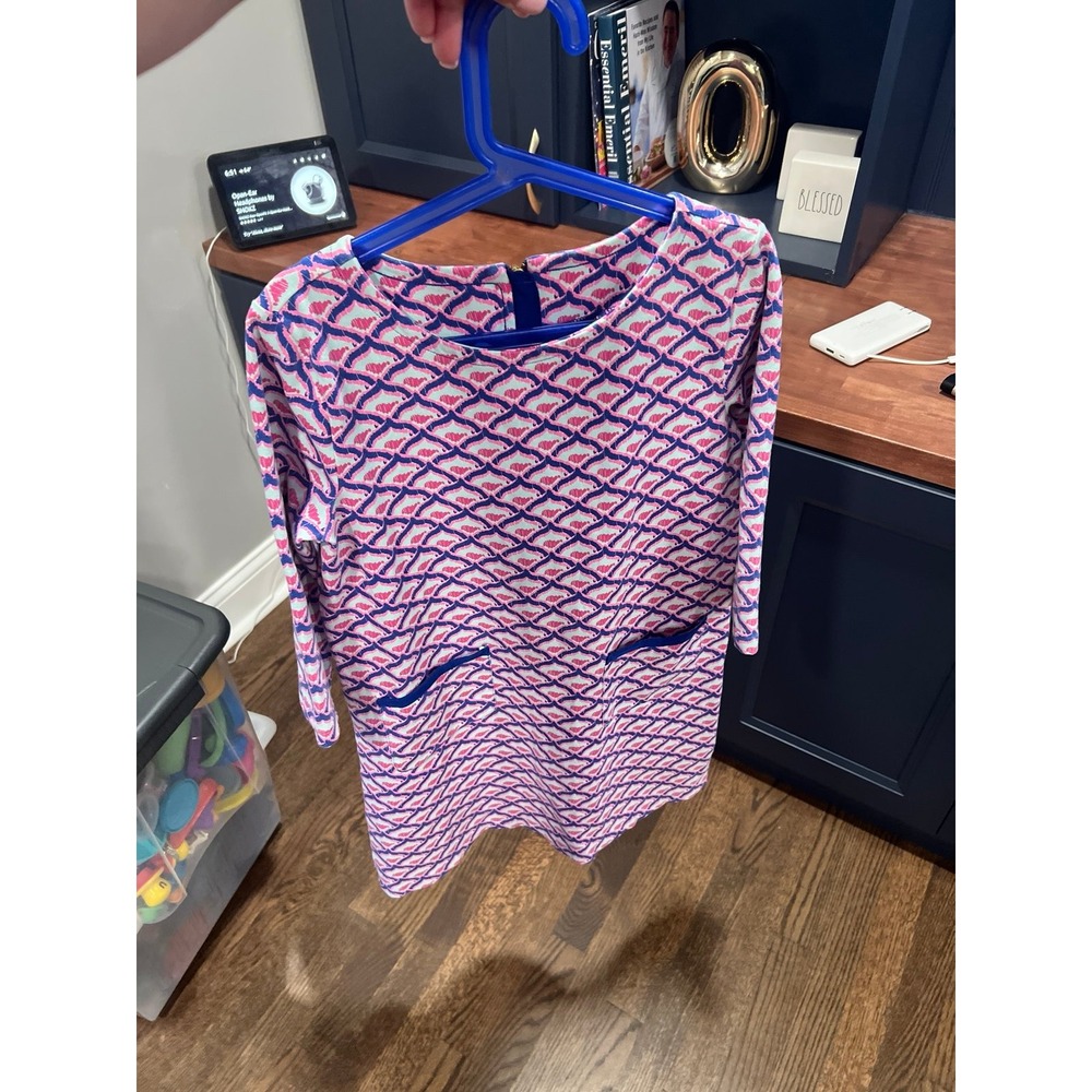 Vineyard Vines Girls medium 10-12 Party Whale Print Dress Red Blue